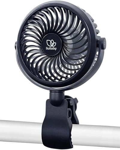 liuliuby Baby Stroller Fan with Clip | Clip On Fan for Baby Car Seat | Portable & Rechargeable with Durable Clamp | Stroller Accessories | Small Cooling USB Chargeable Battery (Jet Black)