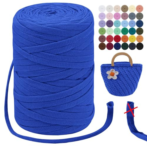 LEREATI T-Shirt Garn 7mm Zum Häkeln für Körbe 100m / 250g Bändchengarn Makramee Häkelgarn Stoff Dickes Textilgarn für Taschen Korb Decke, Heimdekoration (Dunkelblau)