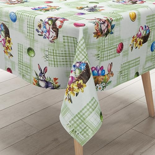 KEVKUS Wachstuch Tischdecke P1205-2 grün Ostern Osterei Osterhase wählbar in eckig, rund und oval - Größe eckig 120x120cm mit Paspelband