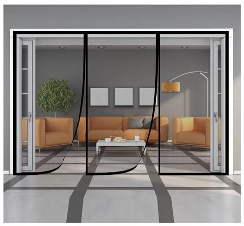 Magnet Fliegengitter Tür Insektenschutz 250x200cm Magnet Fliegenvorhang Fliegengitter Fenster Rollo Kinderleichte Klebemontage für Balkontür Terrassentür,Schwarz