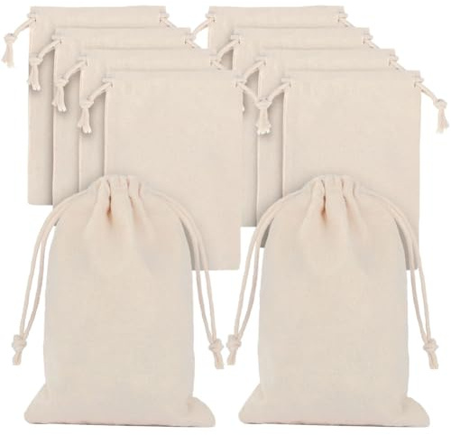 Aucuu 10pcs Sacs en Tissu en Coton, 15x20cm Sac Cordon Coton, Toile Réutilisable Drawstring Sacs de Rangement, pour la Fête d'Anniversaire des Enfants, Souvenirs de Bricolage, la Fête de Mariage Dans