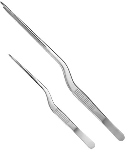 VINTORKY 2pcs Stainless Steel Tweezers Fish Bone Clip Cooking Food Clip Sharp Tweezers Home Restaurant Use