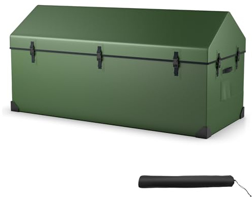 TANGZON 658L Outdoor Garden Storage Box, 150 x 69 x 77 cm All-Weather Tarpaulin Deck Box with Practical Handle, Ventilated Window & Corner Protector, Waterproof Patio Furniture Utility Chest Container