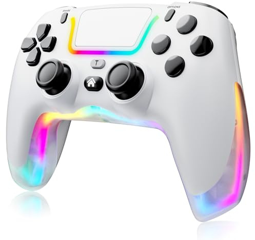 Yeerain Wireless Controller für P4, RGB Gamepad mit Makro M1/M2/6-Achsen Gyro/Dual Vibration/Audio Jack/Turbo, Games Zubehör Kontroller Kompatibel mit P4/Pro/Slim, 360°-Joystick-Gamecontroller