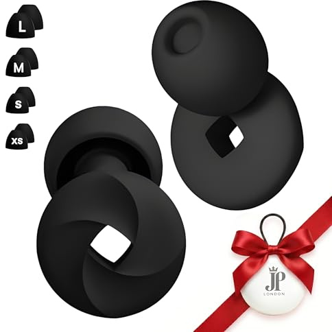 JP LONDON Ear Plugs for Sleep – 33dB SleepSeal™ Silicone | Side Sleepers, Snoring & Travel | 4 Sizes XS/S/M/L | Reusable with Carrying Case – Black