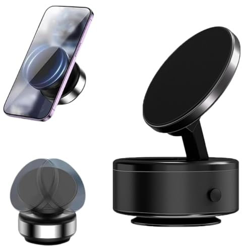 360 Rotatable Car Magnetic Phone Holder, Electric Vacuum Suction Cup Mount for All Smartphones (Black)