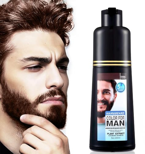 Tinte para barba y bigote para hombres para cabello gris a negro en 5 minutos, color negro natural para el pelo y champú de color para el cabello de 200 ml (marrón oscuro, 200 ml)