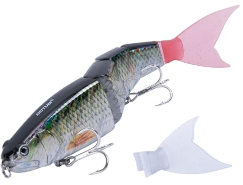 Goture Kunstköder Hecht Mit austauschbarem Fischschwanz, Hecht Köder, Wobbler Swimbait Topwater Angelköder für Segment Schwimmköder, lebensechtes Angelköder-Set Fisch Köder für Zander Barsch Forellen