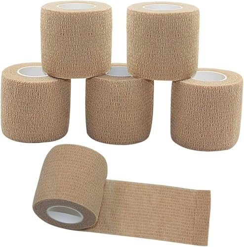 Selbstklebender Verband 5cmx4.5m Haftbandage Selbstklebend für Mensch und Tier, Elastische Fixierbinde Cohesive Bandage Haftbandage für Stretch Sportler, Handgelenk, Knöchel, Pet (6 Rollen/Hautfarbe)