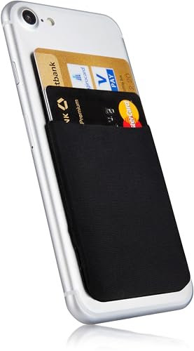 MyGadget Cartera para Funda Móvil - Tarjetero Adhesivo para Smartphone - Porta Tarjetas de Crédito con Bloqueo RFID - Bolsillo Card Holder - Negro