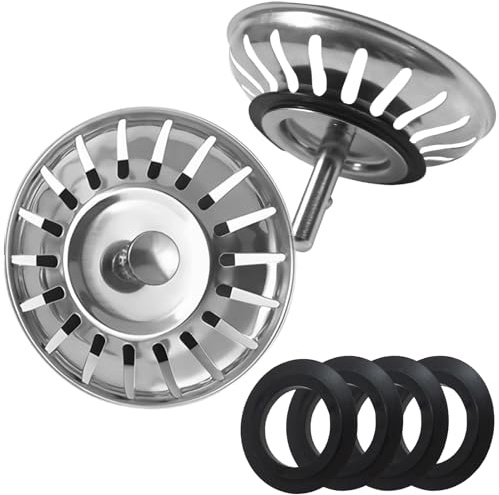 2pcs 78mm Kitchen Sink Plug Replacement, Sink Strainer Plug Equipped with 4 Rubber Rings, Suitable for Single Double Bowl Use and Prevent Clogs Bad Smells