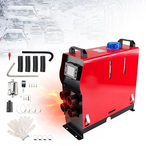 Riscaldatore ad aria diesel da 5 kW, riscaldatore diesel tutto in uno, riscaldatore da parcheggio a 4 fori, riscaldatore ad aria notturno diesel con interruttore LCD e telecomando per auto, barche,