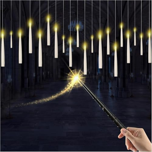 JQTOP 20 velas LED flotantes con control remoto, velas cónicas sin llama con luz cálida parpadeante, perfectas para decoraciones de Halloween, fiestas en interiores y ambiente mágico del hogar