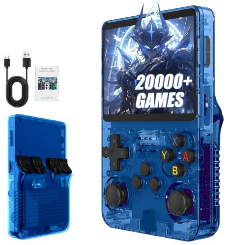 R36S Retro Handheld Games Console, 20,000+ Classic Games Portable Pocket Video Player with 3.5 Inch HD Screen, Open Source Linux System Screen for Teens and Adults (Blue 64G)