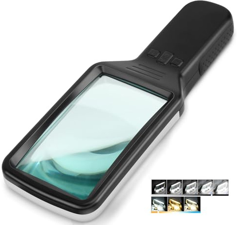 15-fache Leselupe mit Licht, GroßE Optisches Glas Handlupe, 3 Farbmodi, Led dimmbare beleuchtete Lupe, Lesehilfe für Senioren, Bücher, Arbeit, Sehschwäche