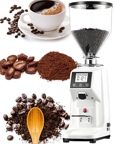 vnmudzeo Moulin à Café éLectrique Professionnel 1500 ML, 19 RéGlages De Mouture, Meules Plates en Acier Inoxydable, IdéAl pour Le Café Filtre Et La CafetièRe à Piston White