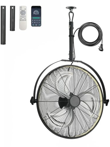 AHAWILL 22.8 Outdoor Hanging Ceiling Fan with Light - 360 Rotatable Fixed Angle,Plug-in,3CCT Dimmable,6 Speeds,Timer & Reversible,2-in-1 Hanging/Standing,Ideal for Gazebos,Patios,Tool Room,Garage.