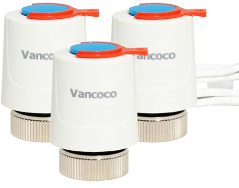 VANCOCO 3 attuatori per riscaldamento a pavimento, 230 V, M30 x 1,5 NC, chiuso, senza corrente, motore termico per riscaldamento a pavimento e distributore di circuiti di riscaldamento