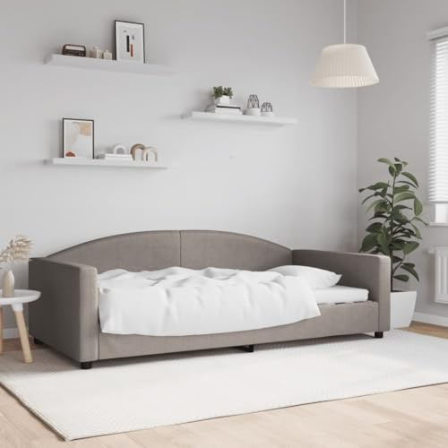 Kaloriko Tagesbett Taupe 100x200 cm Stoff, Modernes Schlafsofa mit Metall- & Massivholzrahmen, Vielseitiges Einzelbett für Gästezimmer, Atmungsaktiver Bezug, Bequemes Polster
