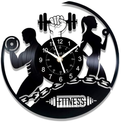 Suxdlan Reloj de Pared con Pilas, Disco de Vinilo con Tema de Gimnasio de 12 Pulgadas, Reloj de Pared Decorativo con Movimiento silencioso, preciso para Sala de Estar, Dormitorio y Oficina