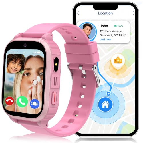 Moikmlih GPS Montre Connectée Enfant, Montre Intelligent Enfant 4G Telephone, Appel, SOS, Chat Vidéo WiFi, GPS Localisation, Mode Classe, Réveil, 7 Jeux, 10 Contacts, Smartwatch Ado Enfants Cadeau