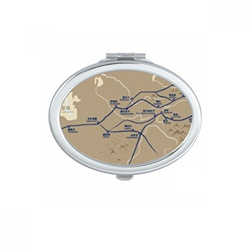 DIYthinker Alt Journey to The Silk Road Map Oval Compact Make-up Taschenspiegel Tragbare nettes kleine Hand Spiegel Geschenk Mehrfarbig