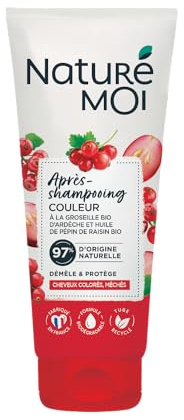 Naturé Moi - Après Shampooing Sans Sulfate Couleur - Démélant Cheveux, Protège - Cheveux Colorés, Méchés - Groseille, Huile Pépin Raisin Bio 97% d'Origine Naturelle 200 ml Fabriqué en France Lot de 4