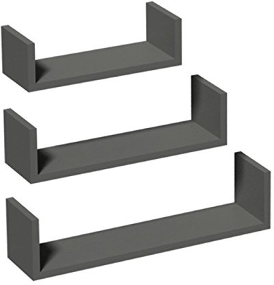 Velano - Wandregal 3er Set - Schweberegal Fus - Hängeregal - Bücherregal Wand - Regal Wand - 3 Stück, 42/34/26 cm, Grau - 3er-Set Regale für Küche, Badezimmer, Wohnzimmer, Schlafzimmer - Fus