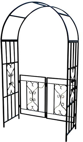 ALEOS. Eleganter XXL Rosenbogen Rankhilfe Pergola mit Tür Gartentür Gartentor aus Metall schwarz Modell 5044-G
