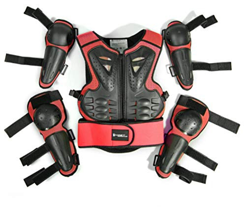 Traje de protección para niños de 5 a 13 años de edad, para motocross, ciclismo, esquí, patinaje sobre ruedas, Rojo y negro.