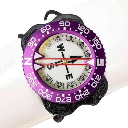 Scuba Choice Diving Compass, Aluminum Frame Bungee Mount Deluxe, Purple – Top & Side Reading, 80m Depth, Large Ratcheting Bezel, Portable Outdoor Navigation for Scuba Diving, Freediving & Snorkeling