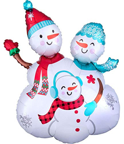 Amscan 4009401 - SuperShape Folienballon Snow Family, Schneemann Familie, 58 x 78 cm, Frozen Snowflake, Schnee, Snowman, Frosty, Kristall, Weihnachten, Heliumballon, Party, Dekoration