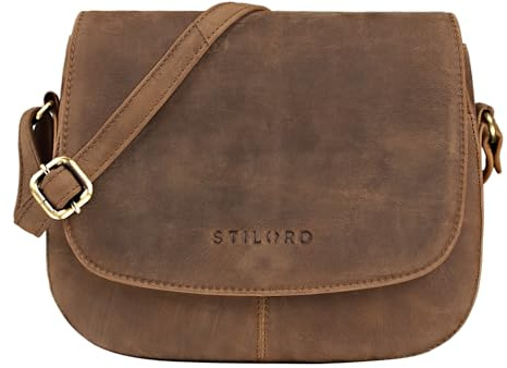 STILORD Savannah Umhängetasche Damen Leder Handtasche kleine Schultertasche Crossbody Bag Ausgehtasche Partytasche Echtleder Farbe:mittel - braun