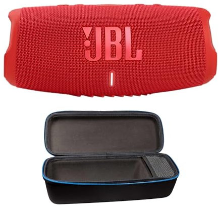 JBL Charge 5 (Red) + Bundle with divvi! Protective Hardshell Case (Black)