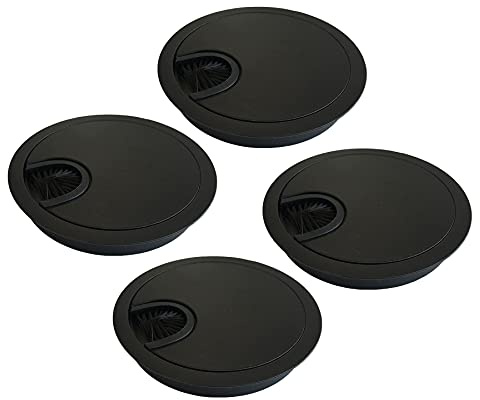 LIKERAINY Kabeldurchführung Kabeldurchlass Runde Ø80mm mit Bürstendichtung aus Metall Gebürsteter zum Einfügen am Schreibtisch Kabelorganisation für Möbel Kabeldurchlass Schwarz 4 Stück