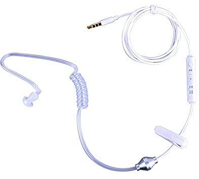 Manybuy Écouteurs Intra Auriculaires Mono Filaire avec Microphone, Oreillette Une Oreille Câble 3,5 mm avec Contrôle du Volume, Casque Tube Air Transparent