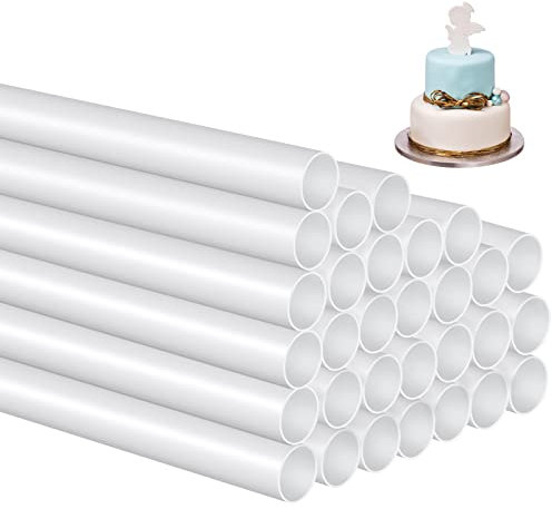 Varillas De Clavija 30 Piezas Varillas Plástico para Tartas, Columnas Huecas Reutilizables para Uso en La Construcción y Apilado De Tartas en Capas Acrílico Bandejas para Tartas, 24 Cm