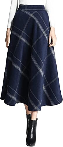 Falda larga para mujer elegante de cintura alta, falda de invierno, falda de lana línea A, falda maxi, falda plisada, faldas retro, 10, XL