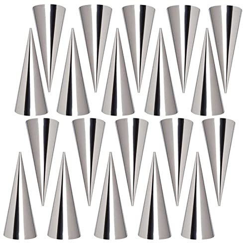 Joyeee Large Cream Horn Moulds Stainless Steel, 20Pcs 5-inch Conical Cannoli Baking Molds Cannoli Tubes