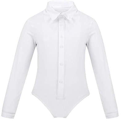 YiZYiF Camicia da Ballo Latino Tango Abito Danza Classica Bambino Maniche Lunghe con Papillon T-Shirt Cotone Camicia Body Costumi Prestazioni Pratica Samba Rumba Dancewear White A 10 anni