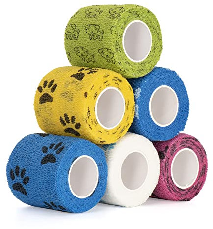 6 Rollen Selbsthaftende Bandage Hund Vet Wrap Pet Selbstklebender Verband 5cm x4,5 m Cohesive Bandages Haftbandage Elastische Binde Fixierbinde für Katze Hund Pferd Finger