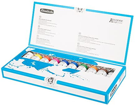 Schmincke – AKADEMIE® Acryl, 10 x 60 ml-Tuben, 76 760 097, Basis-Kartonset, brillante, farbstarke, hoch lichtechte Farbtöne, kadmiumfrei, feine Künstler-Acrylfarben