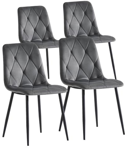 B&D home Esszimmerstühle VICKA 4er Set, Polsterstuhl Küchenstuhl für Küche, Esszimmer, Wohnzimmer, Büro, Industrial modern elegant Design, Samtstoff Grau, 11120-GRAU-4