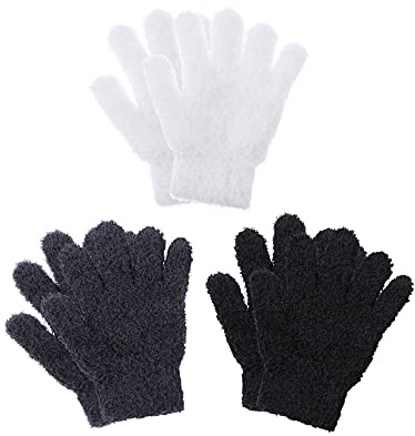 Geyoga 3 Paires Gants en Tricot d'Hiver Extensibles pour Enfant(Gris Foncé, Noir, Blanc,7-11 Jahre,Style uni)