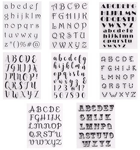 BYNYXI 8 Stück Alphabet Stempel Silikon, Klare Stempel DIY Zahlen Buchstaben Stempel transparente Clear Stamps Schablonen Brief Alphabet Zahlen Stempel für DIY Scrapbook Accounting Fotoalbum