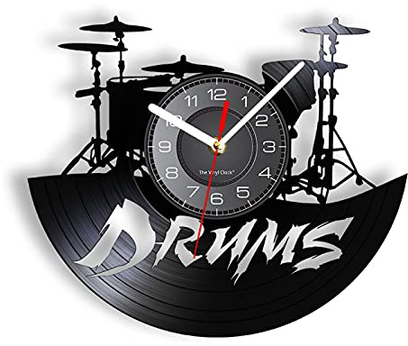 Guang trading 30cm Horloge Murale Silencieuse Batterie électrique Bande oeuvre Vintage Horloge Murale Musique Performance décor Ensemble de Batterie Montre Rock and Roll Montre Batteur Cadeau
