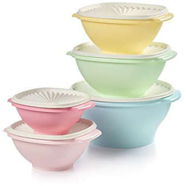 Tupperware Heritage Collection Frischhaltedosen-Set mit 5 Schalen + 5 Deckeln (10-teilig) in Vintage-Farben, spülmaschinenfest und BPA-frei