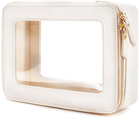 Aveniee Clear Makeup Bag Organizer, Travel Toiletry Bag Cosmetic Case for Women, Make Up Skincare Pouch Car Organizer Bag with Zippers for Essentials,White,Medium Classic