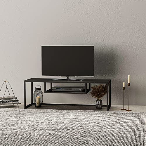 [en.casa] Mobile TV 120 cm Tavolo Porta TV Consolle Basso in Metallo con Scomparto Aperto - Nero opaco