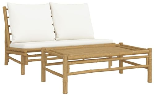 vidaXL 2-TLG. Garten-Lounge-Set mit Cremeweißen Kissen Bambus